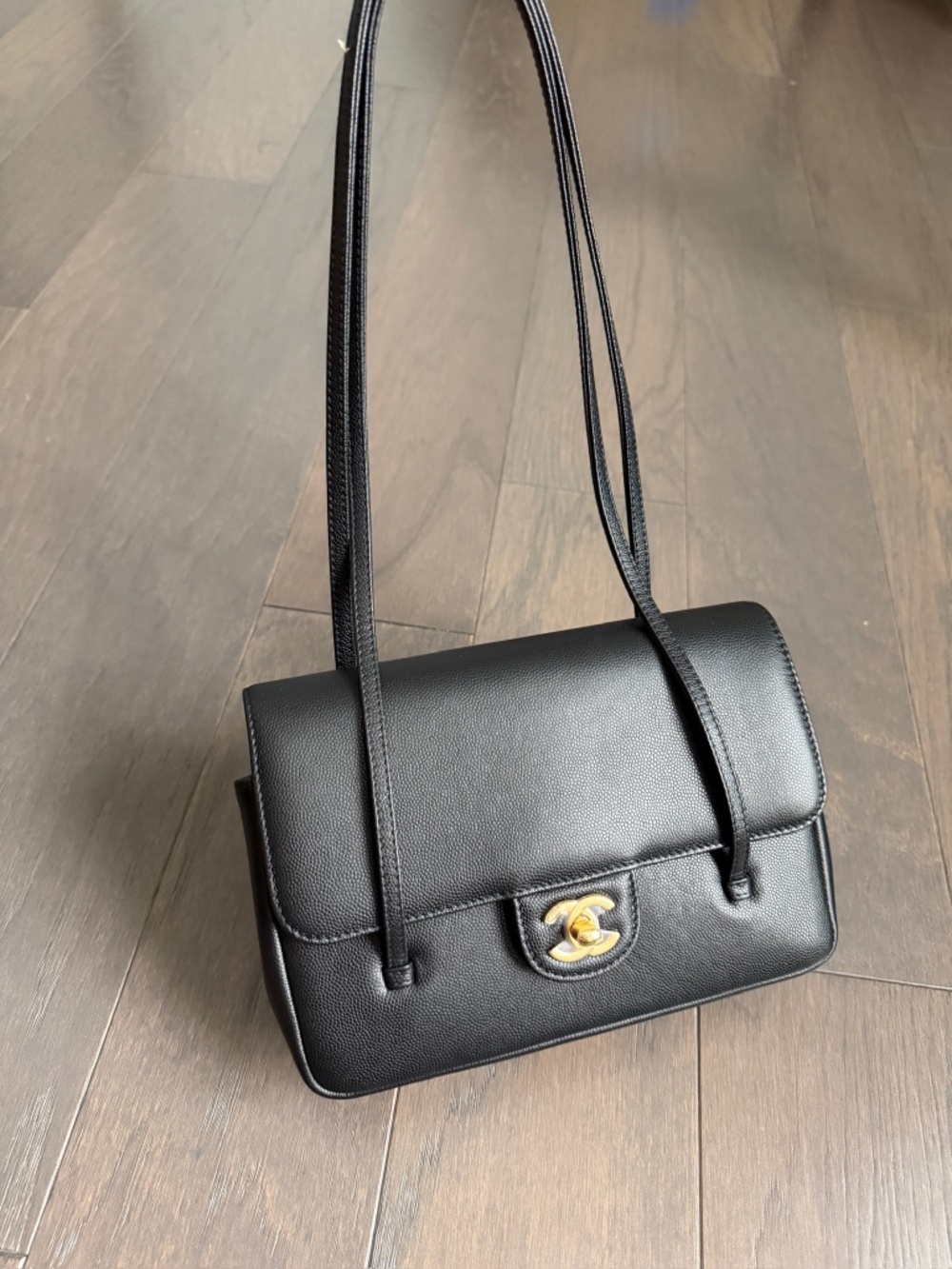 Black Leather Shoulder Flap Bag